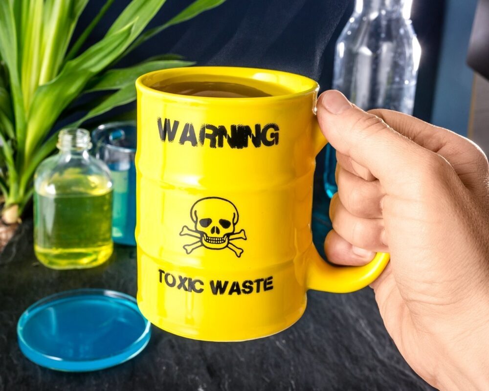 cana in forma de butoi cu mesaj warning toxic waste gonga 2