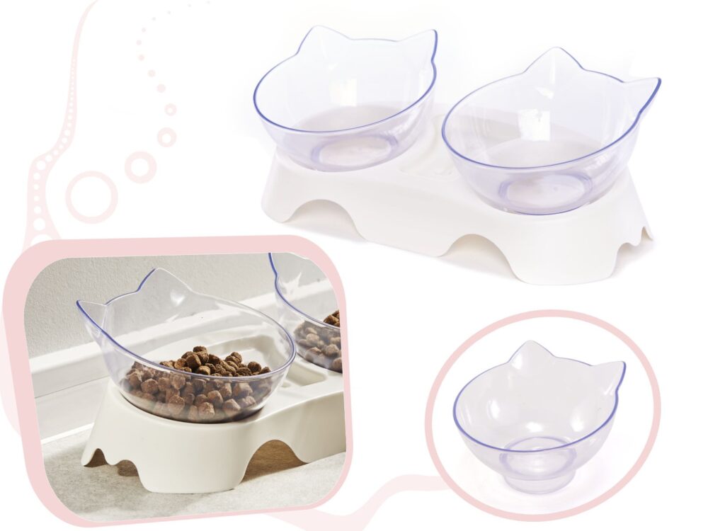 castron dublu pentru animale de companie transparent