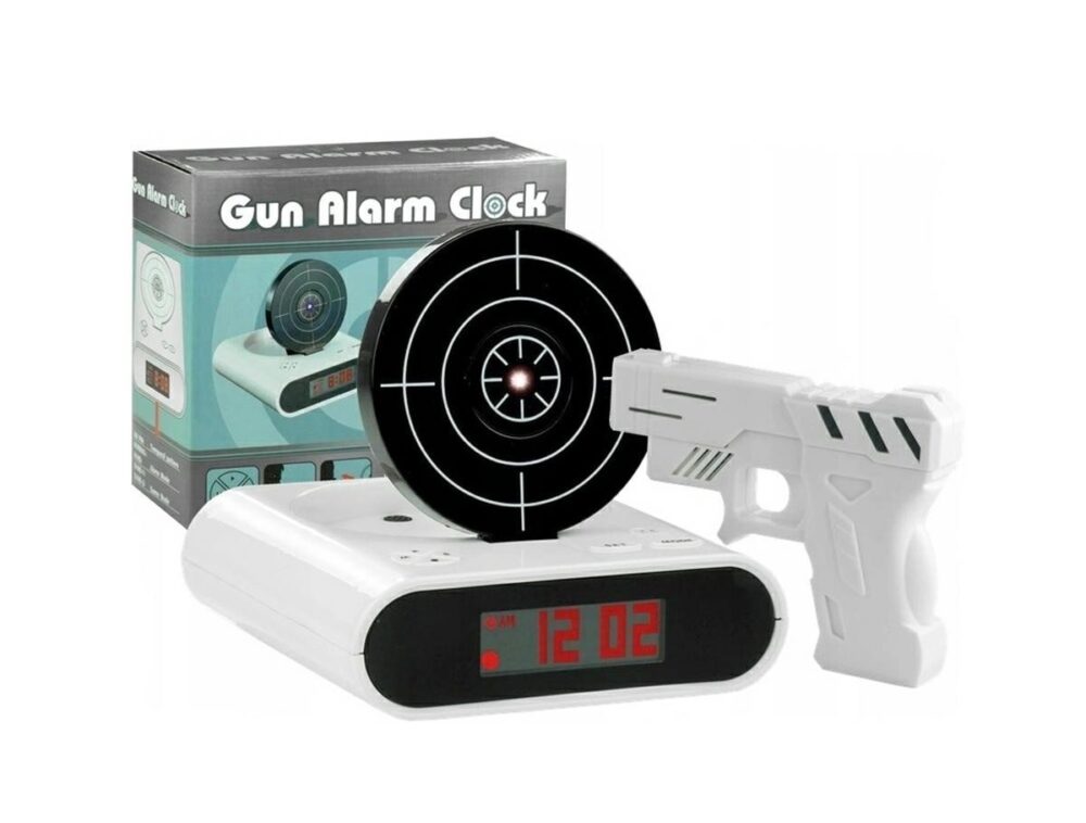ceas desteptator cu oprire alarma cu pistol infrarosu afisaj lcd negru 10