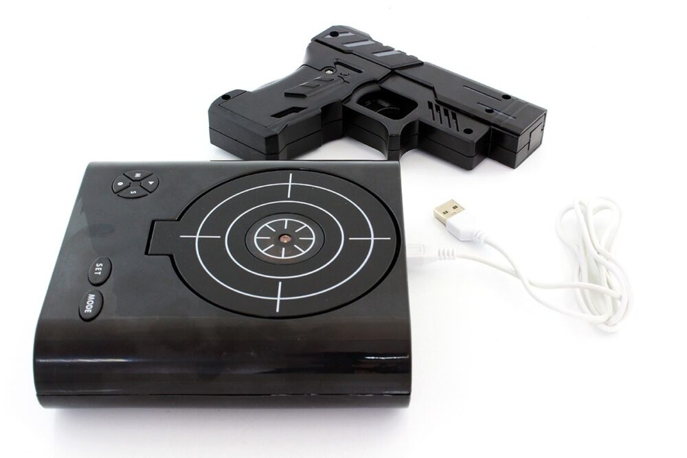 ceas desteptator cu oprire alarma cu pistol infrarosu afisaj lcd negru 3