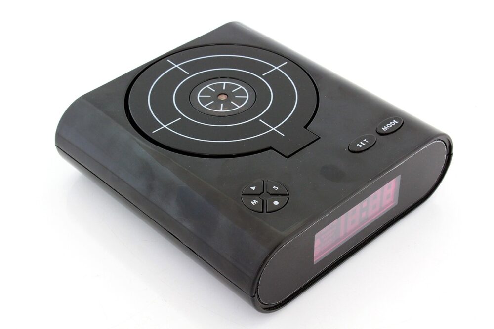 ceas desteptator cu oprire alarma cu pistol infrarosu afisaj lcd negru 4