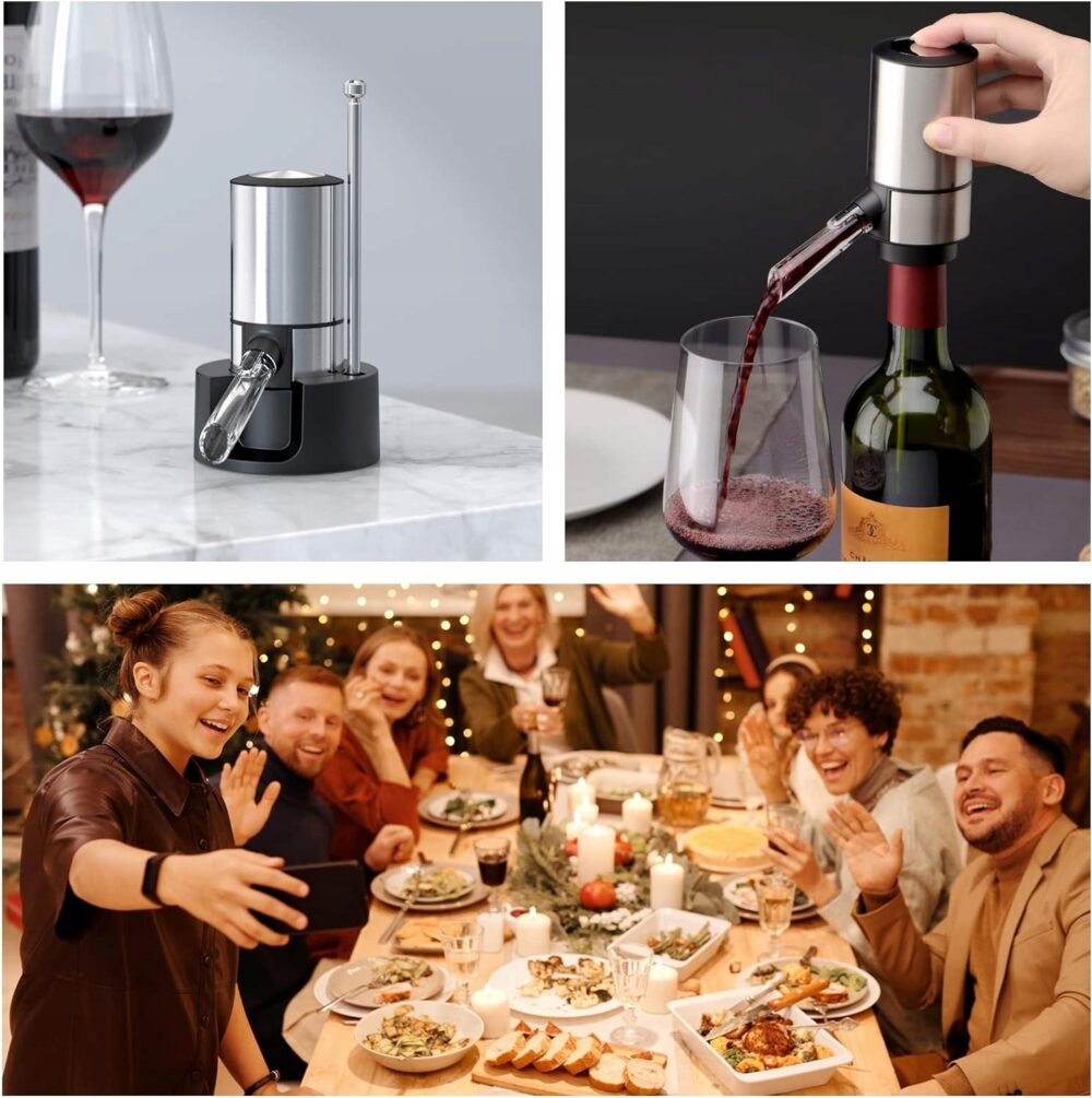 dozator electric de vin cu aerator si dispenser automat decantare vin iluminare led alimentare pe baterii tub 34 cm gonga 6