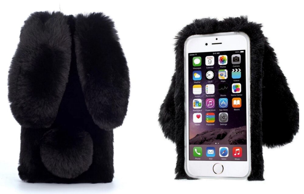 husa cu blanita iepuras iphone 1313 pro negru