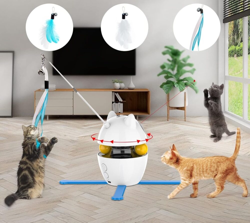 jucarie interactiva 3 in 1 cu laser pentru pisici rojeco 3 moduri de joaca autonomie 5 ore gonga 2