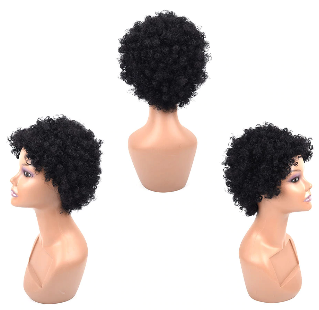 peruca din par artificial model afro negru 1