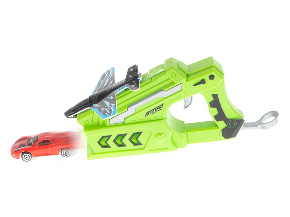pistol de jucarie cu lansator de avioane si masinute gonga
