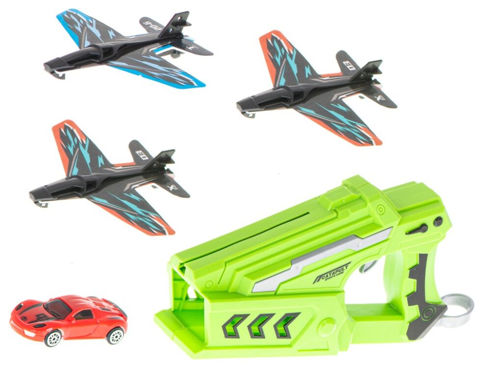 pistol de jucarie cu lansator de avioane si masinute gonga 3
