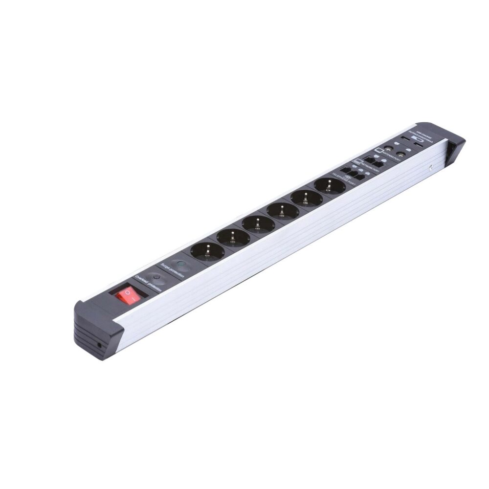 prelungitor multifunctional cu 6 prize 2 porturi usb si diverse interfete gonga