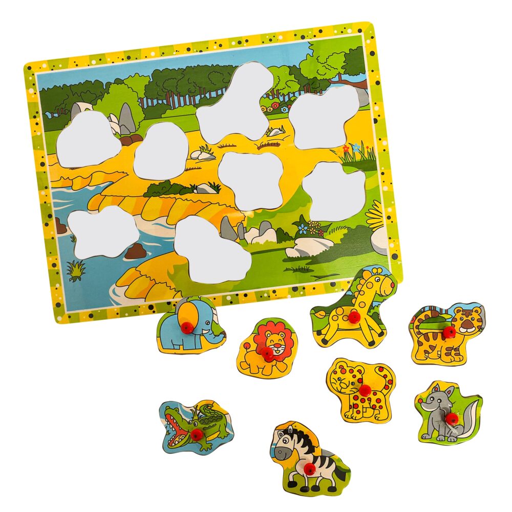 puzzle din lemn cu animale din jungla 8 piese gonga 1