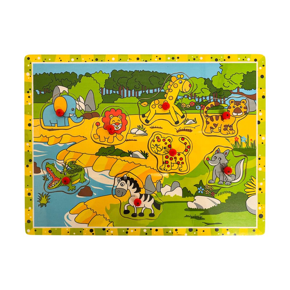 puzzle din lemn cu animale din jungla 8 piese gonga