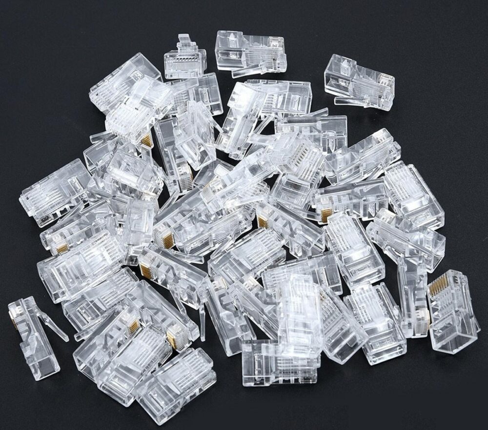 set 100 de conectori rj 45 8p8c 8 pini compatibilitate cabluri utp ftp stp gonga