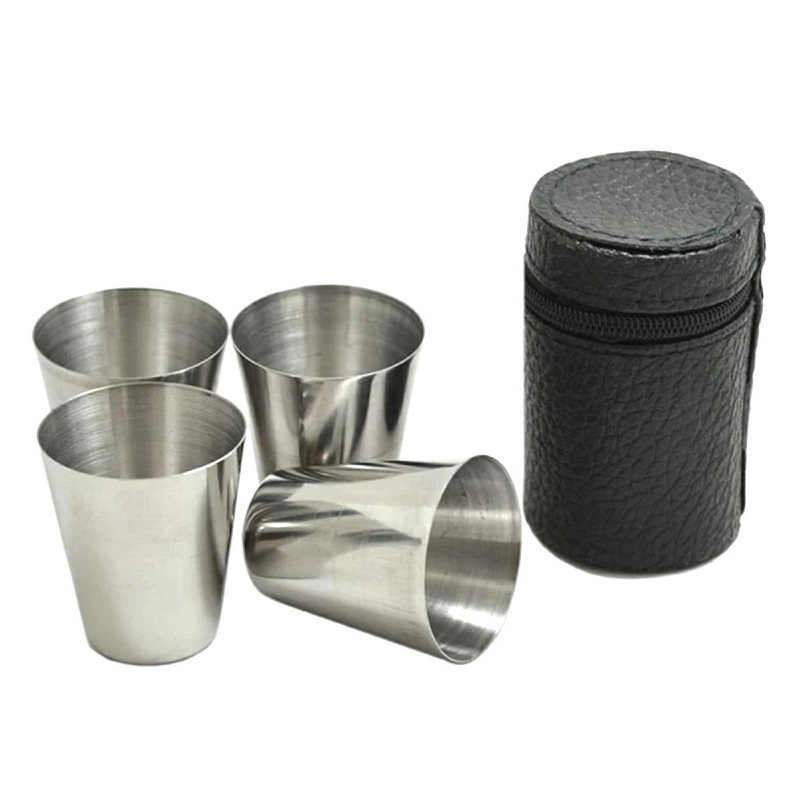 set-4-pahare-de-30-ml-otel-inoxidabil-cu-husa-din-piele-ecologica-gonga set 4 pahare de 30 ml otel inoxidabil cu husa din piele ecologica gonga