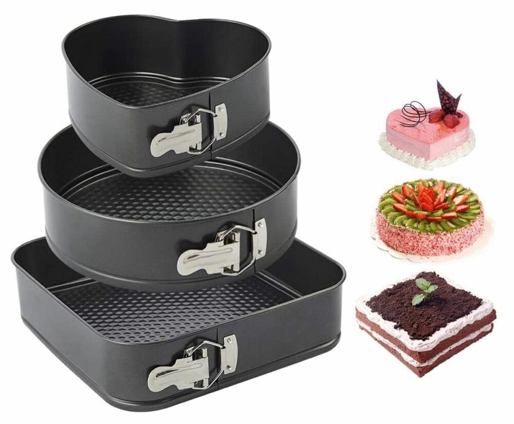 set de 3 forme pentru copt baza detasabila inima forma rotunda si patrata gonga 1