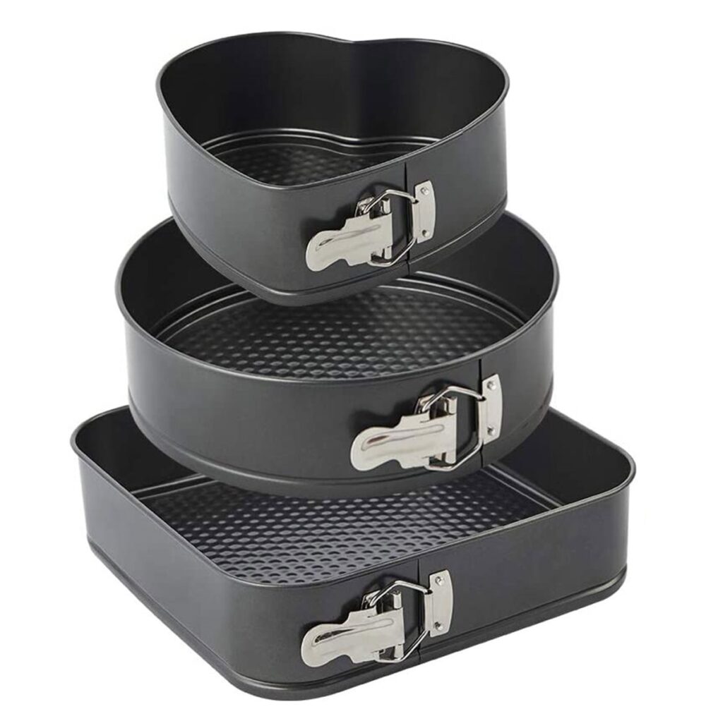 set de 3 forme pentru copt baza detasabila inima forma rotunda si patrata gonga