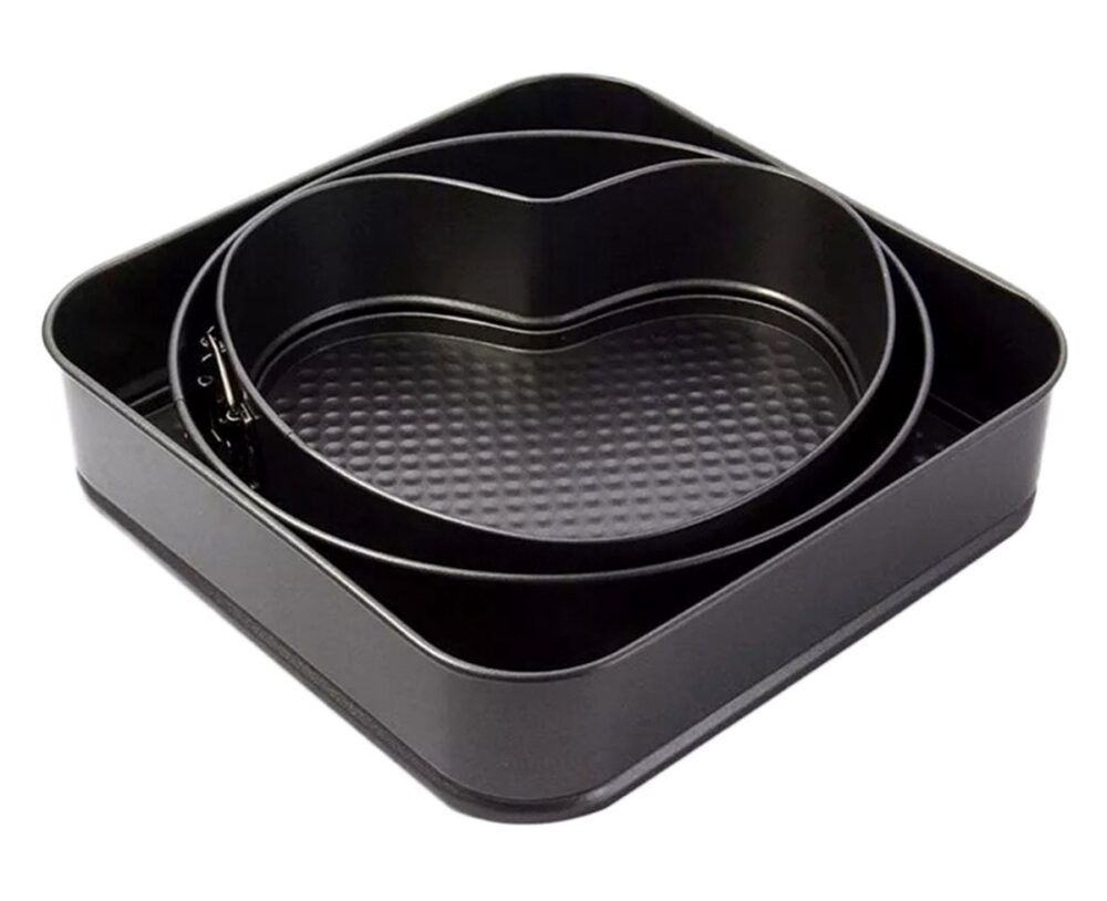 set de 3 forme pentru copt baza detasabila inima forma rotunda si patrata gonga 3