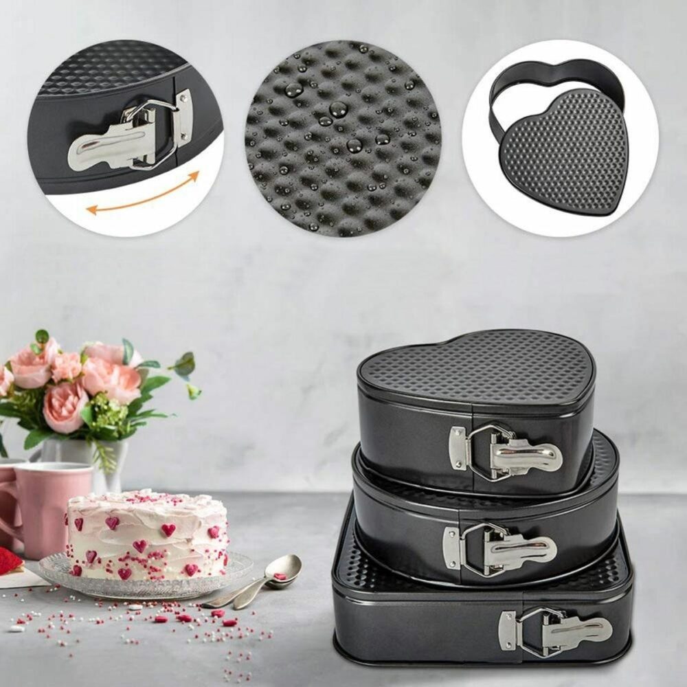 set de 3 forme pentru copt baza detasabila inima forma rotunda si patrata gonga 6