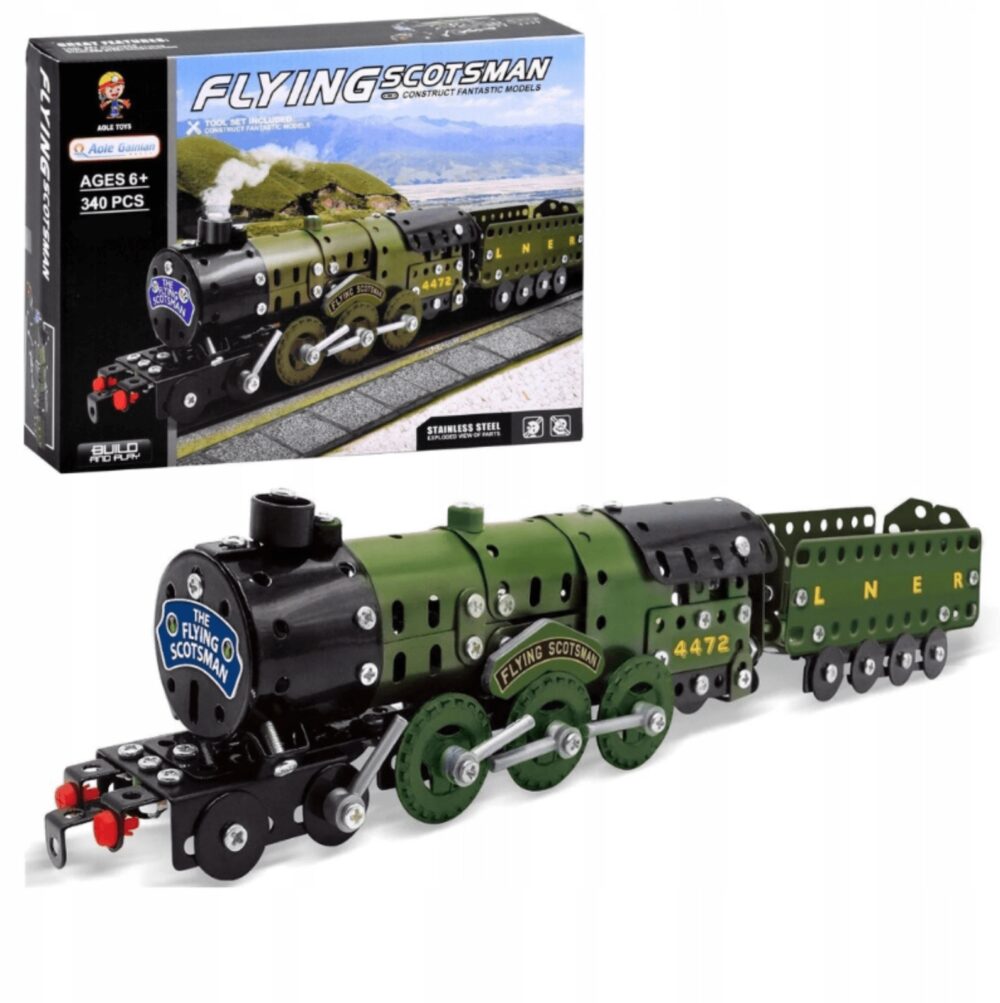 set de constructie locomotiva elemente metalice cu surub 340 bucati gonga