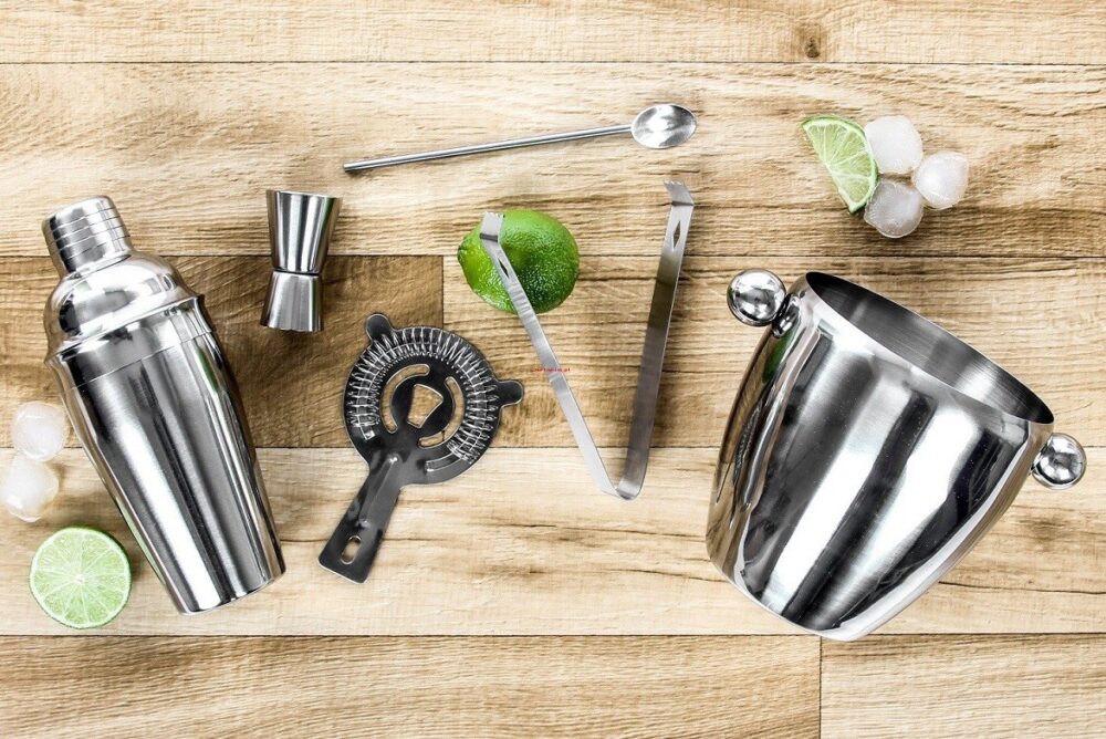 set pentru cocktail si bauturi inox 6 piese argintiu gonga 1
