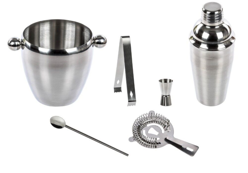 set pentru cocktail si bauturi inox 6 piese argintiu gonga 4
