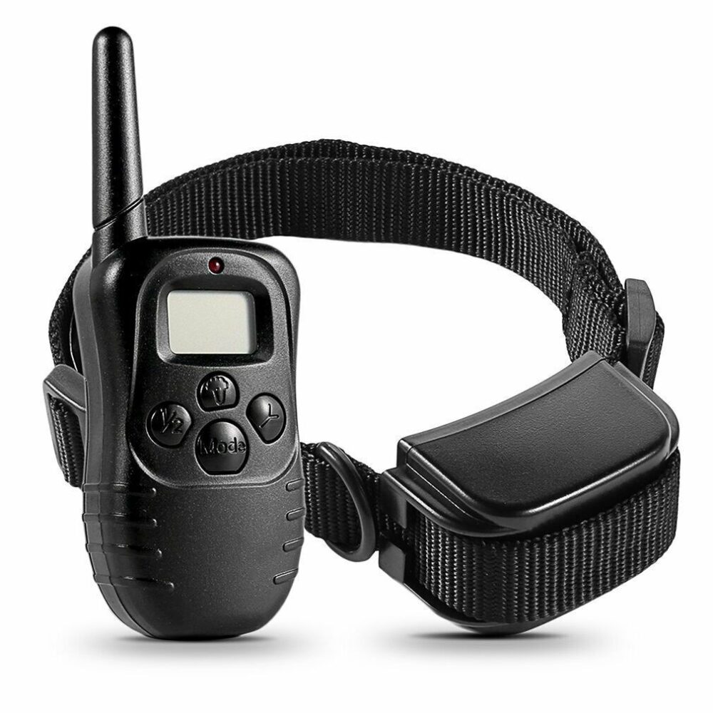 zgarda pentru caini cu vibratii si electrosoc cu telecomanda acumulator negru