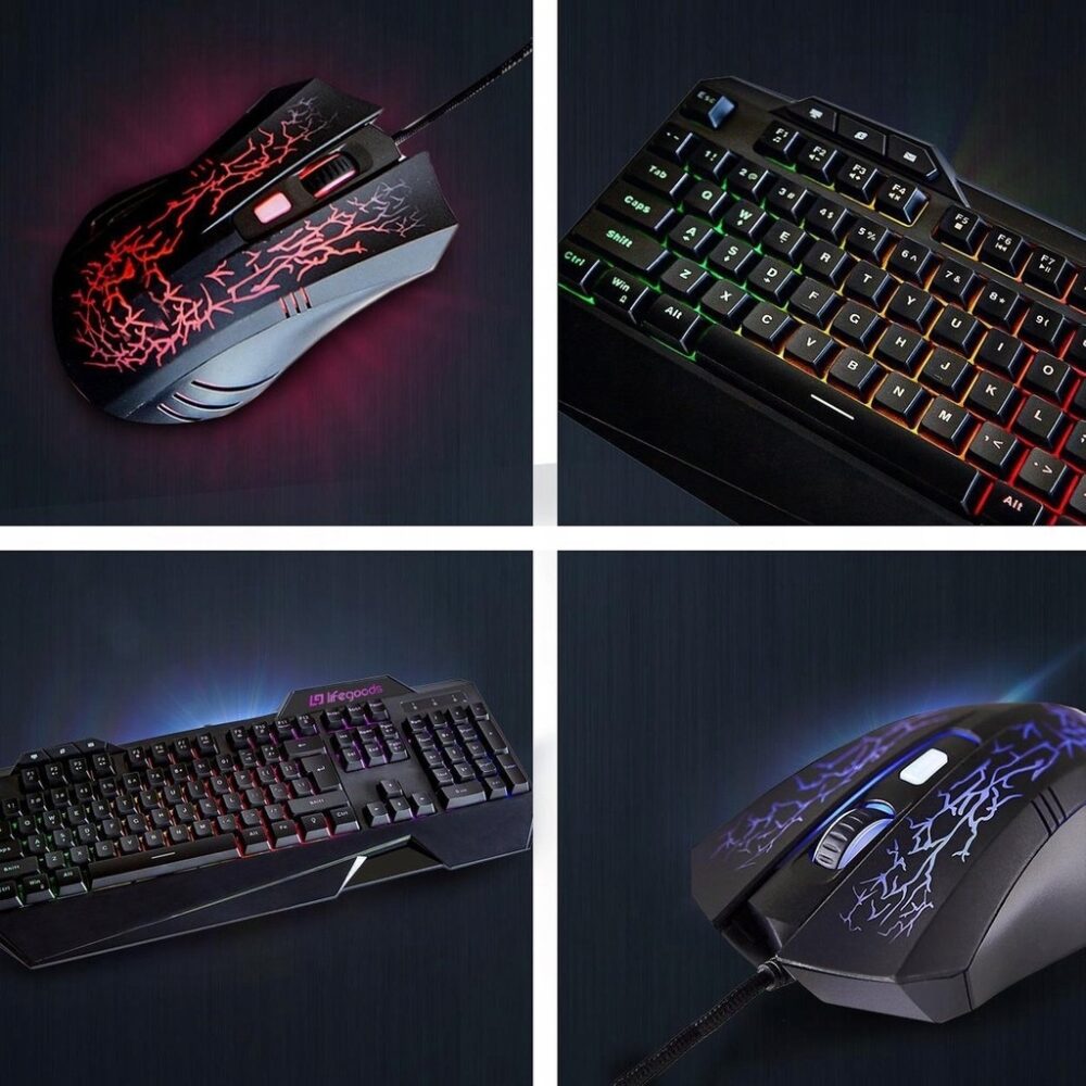 kit tastatura ergonomica gaming si mouse 3200dpi 7 culori rgb gonga 1