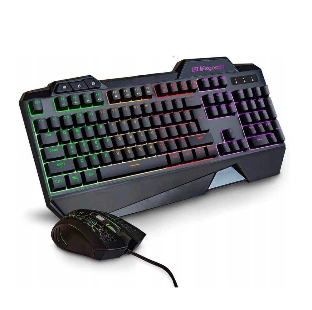 kit tastatura ergonomica gaming si mouse 3200dpi 7 culori rgb gonga