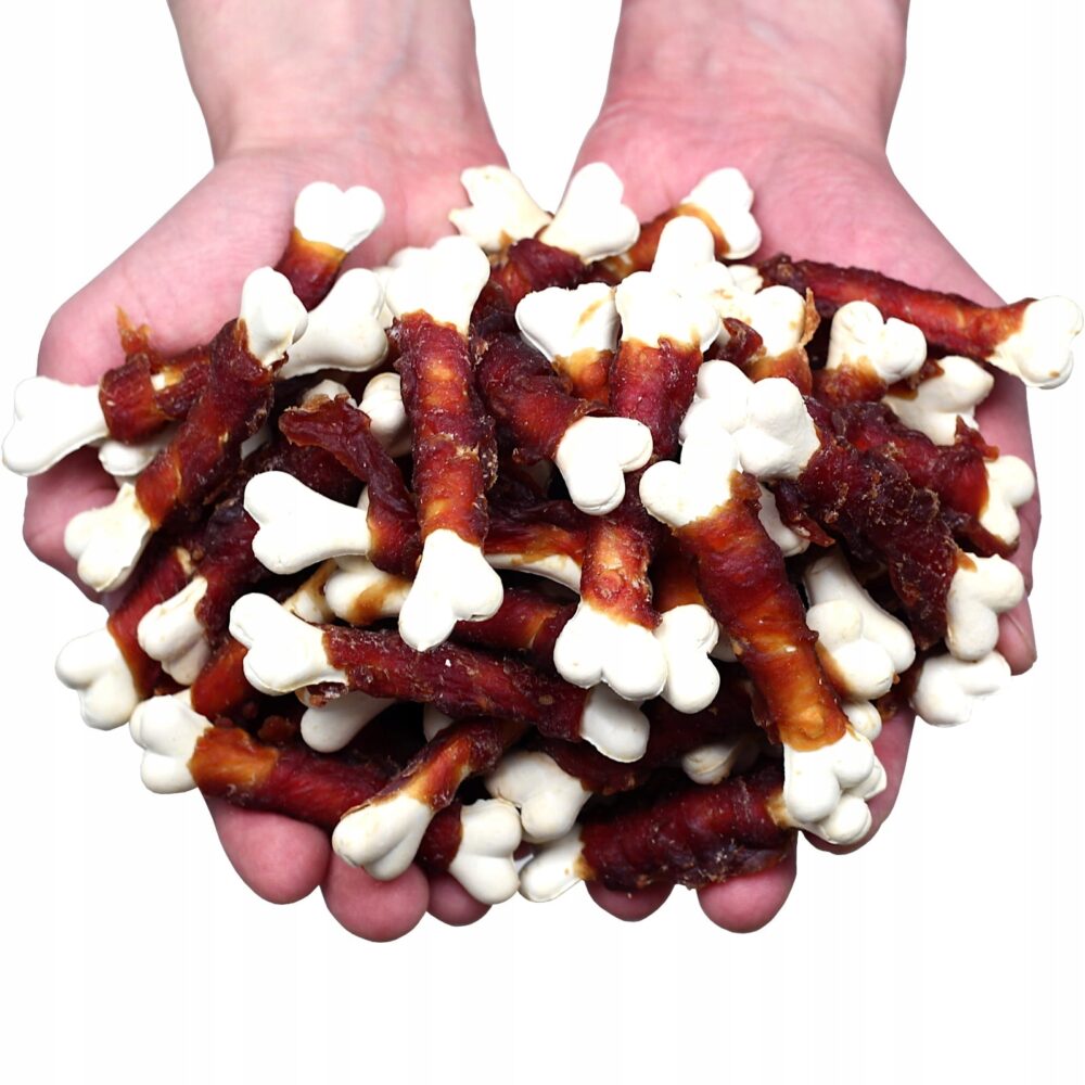 recompense pentru caini oase calciu invelite cu rata 500g haumiau 2