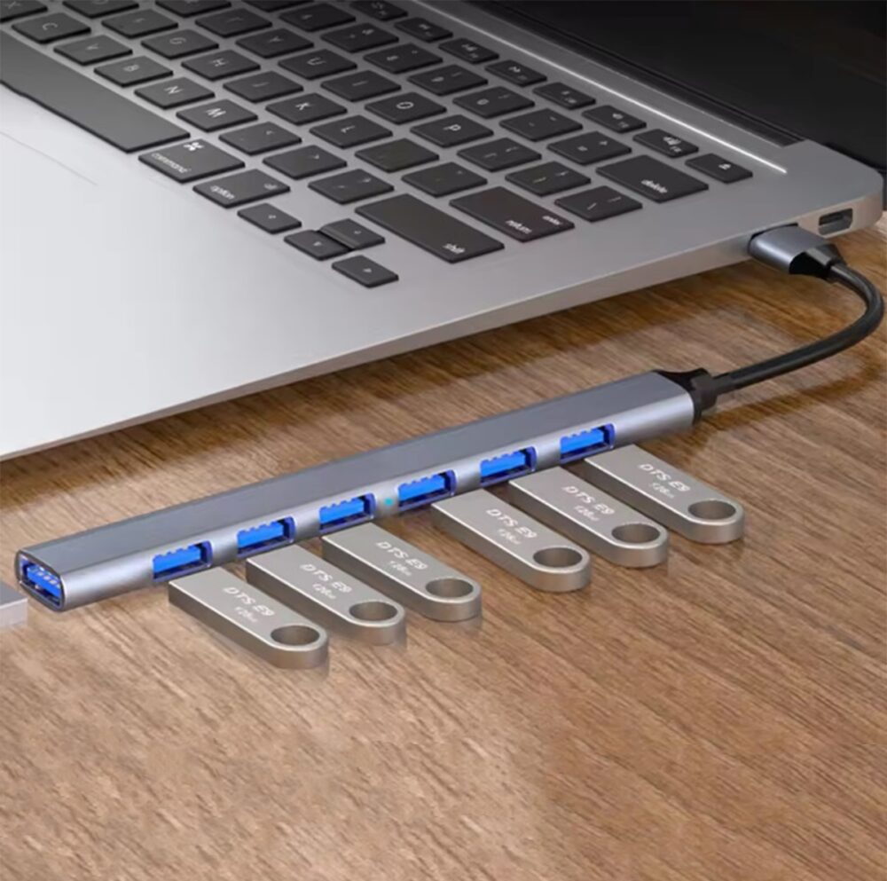 hub usb splitter pentru 7 porturi lungime 16 cm corp aluminiu gonga 1